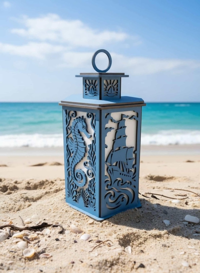 Lanterne en Bois “Océan Bleu"