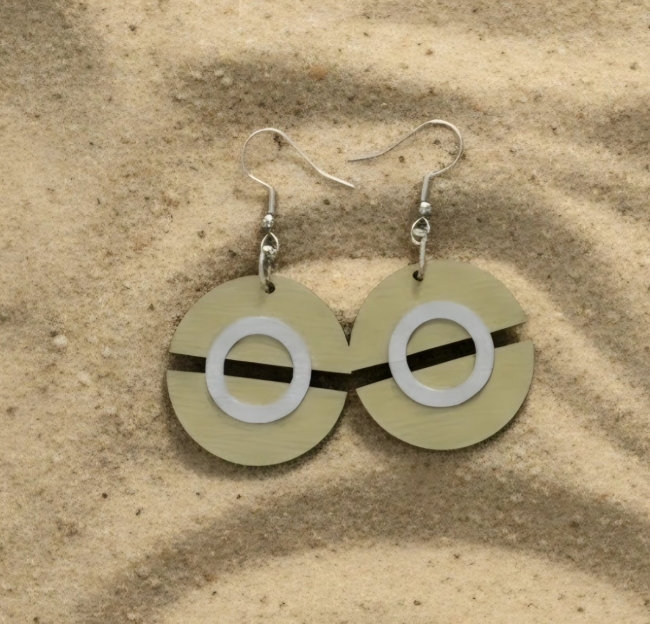 Boucles d'oreilles "Double Cercle Jaune & Blanc"